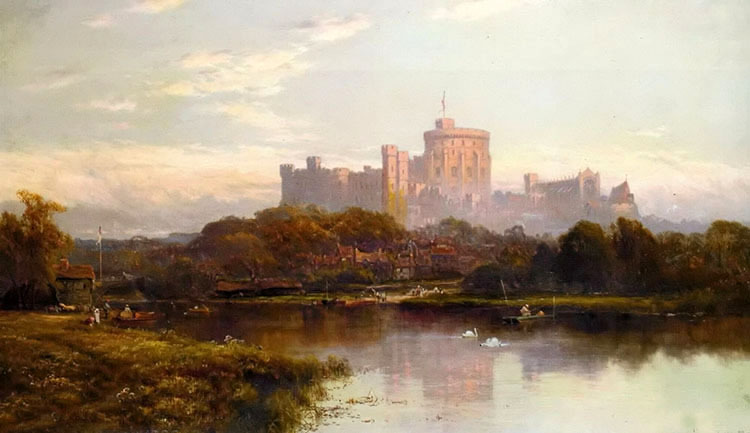 Oil painting alfred de breanski snr – royal windsor nice landscape with building