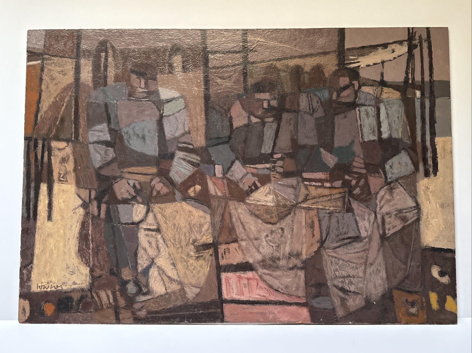 Mid Century Painting Cubism Richard Haines Three Workers Industrial Modernism