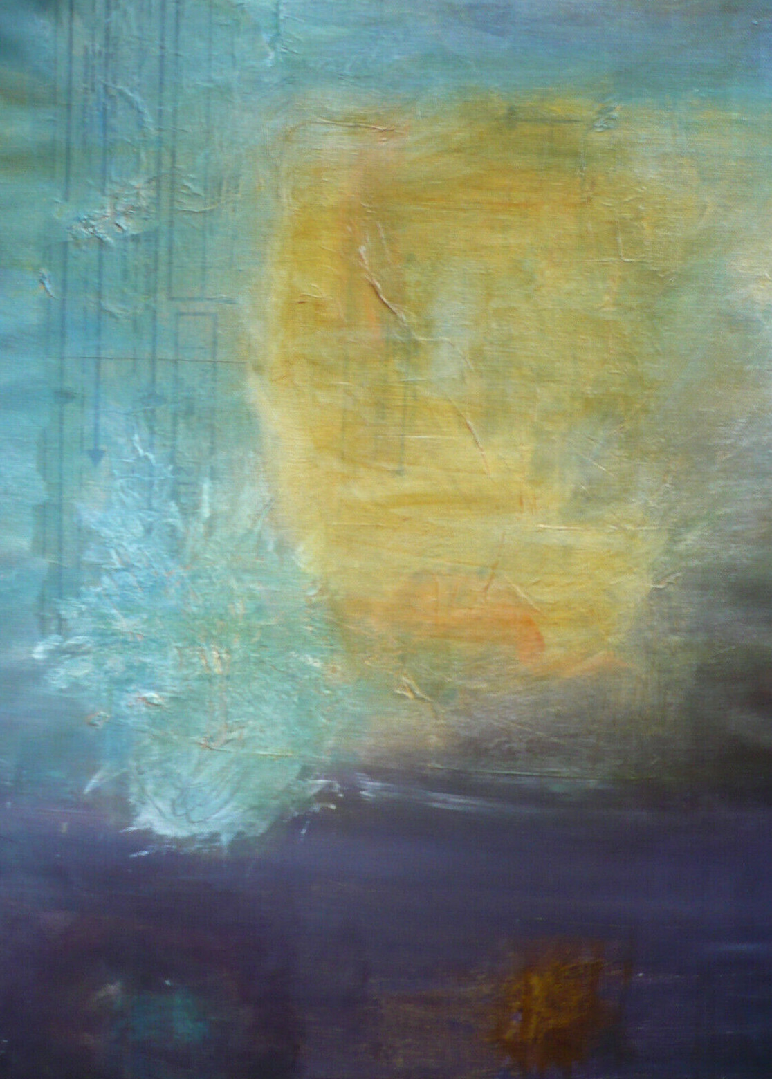 MYSTERY ABSTRACTION ABSTRACT OIL MODERN MODERNISM YELLOW BLUE MULTI COLOR PURPLE