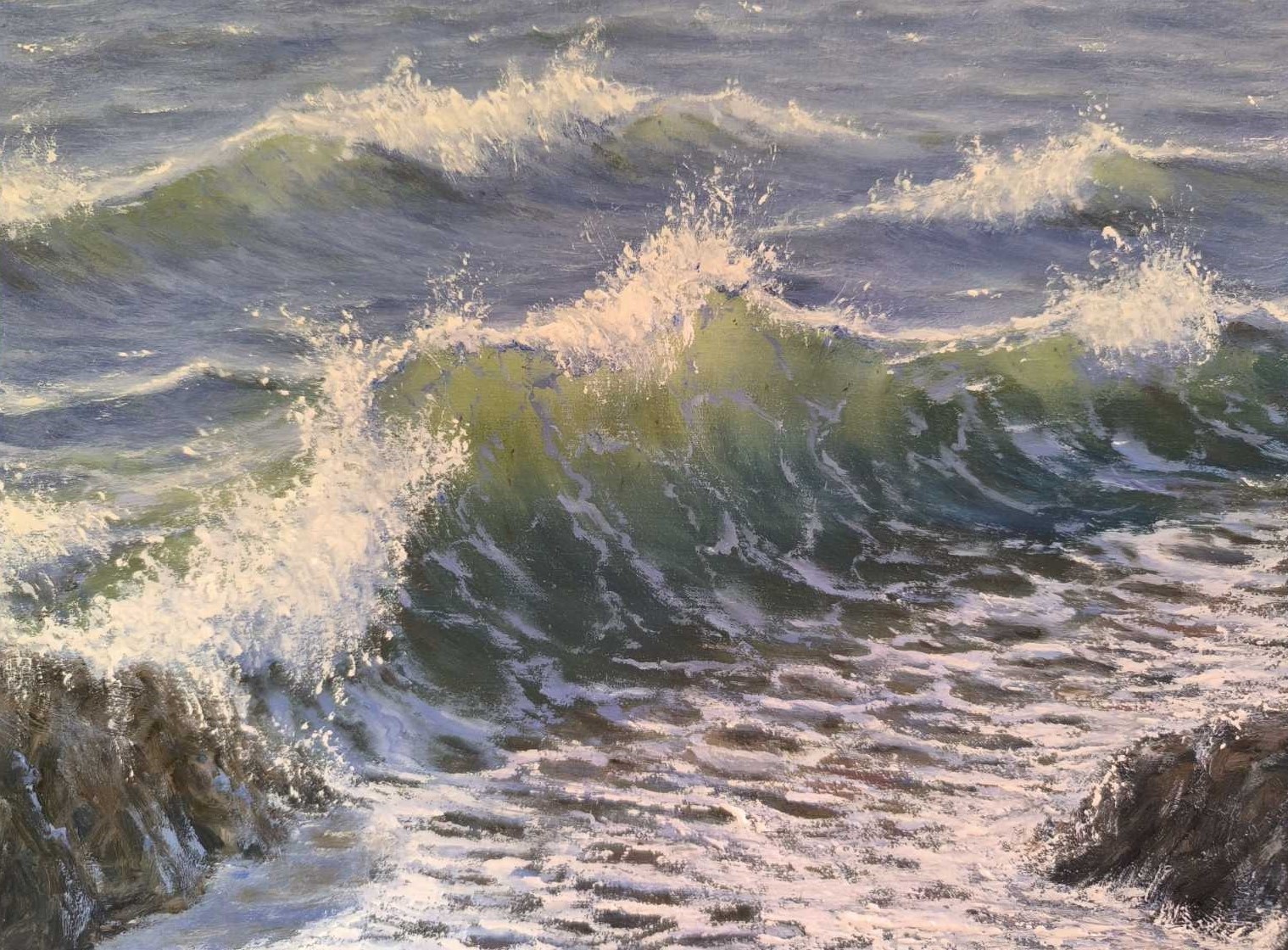 TEXTURED IMPASTO Original Art OIL Painting Landscape WAVE BEACH Seascape Gift A4