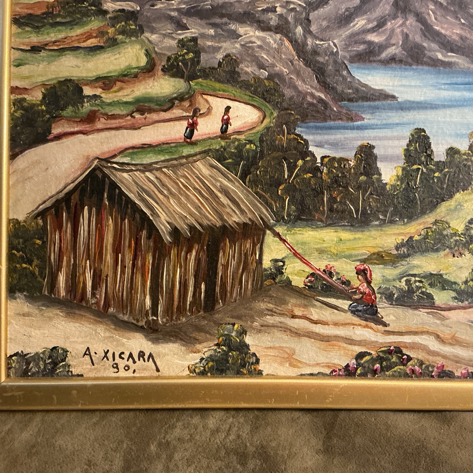 A. XICARA Portuguese Artist Painting On Canvas Mountain Scenes Water And Trees
