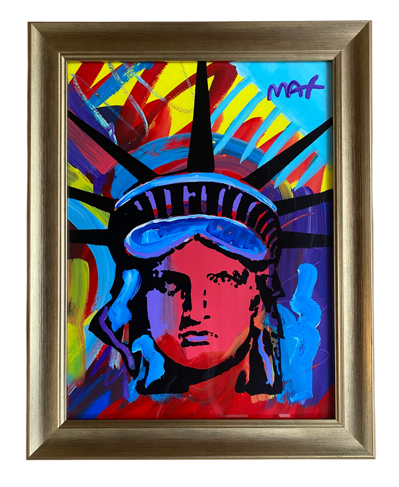Peter Max «Statue of Liberty» Signed Acrylic Painting on Paper Framed