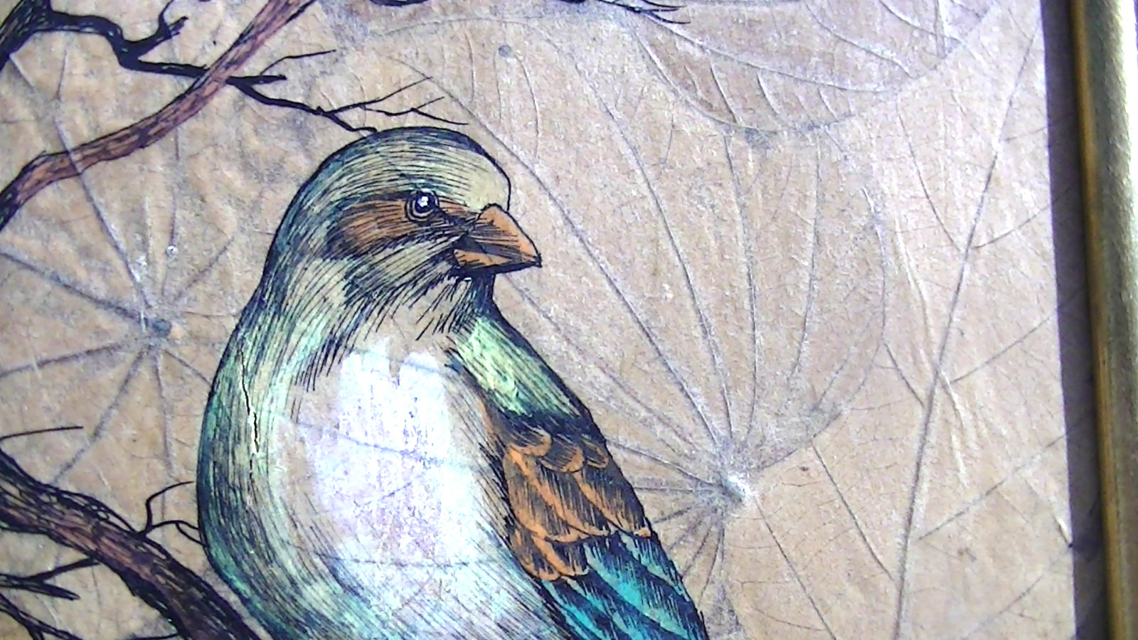 Vintage Art Piece by LERT 10″X 25″ 5 Birds Masonite leaf surface