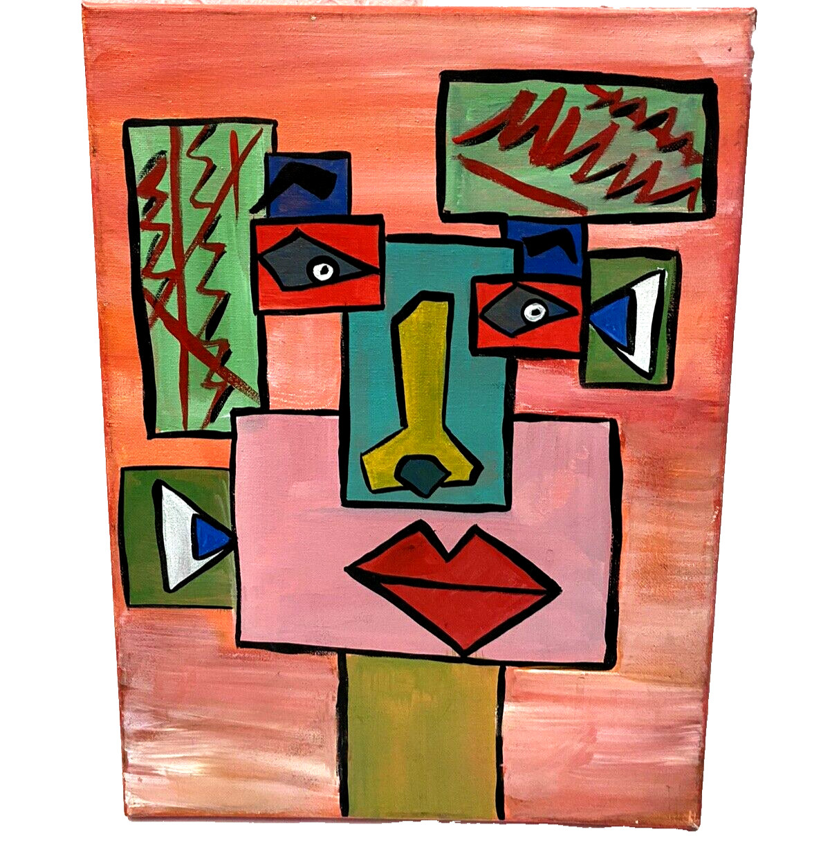 Cardboard Cubism Face Colorful Painting Canvas Expressionism