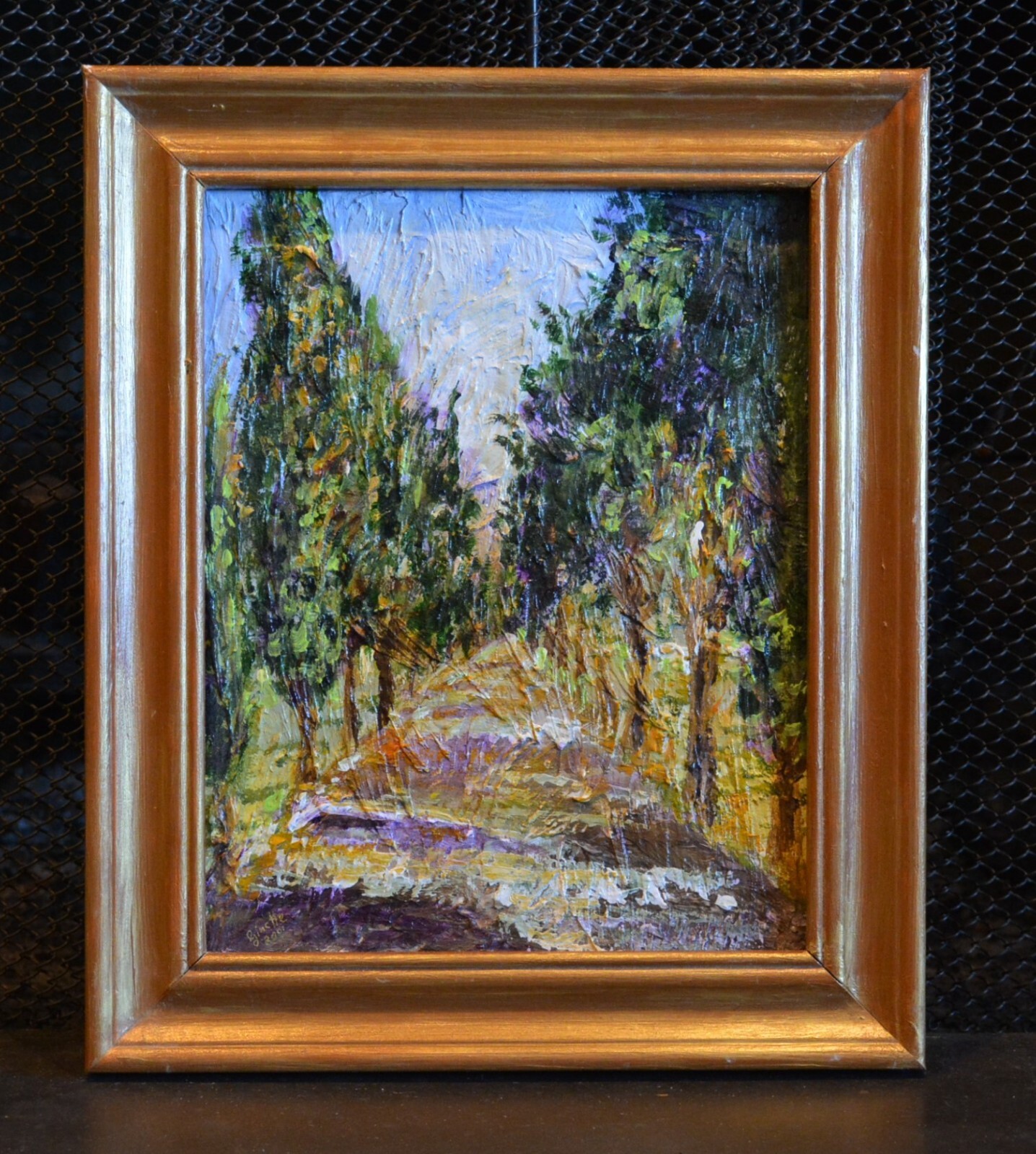 Ginette Callaway – Colorful Original Painting Cypress Lined Lane – Italy