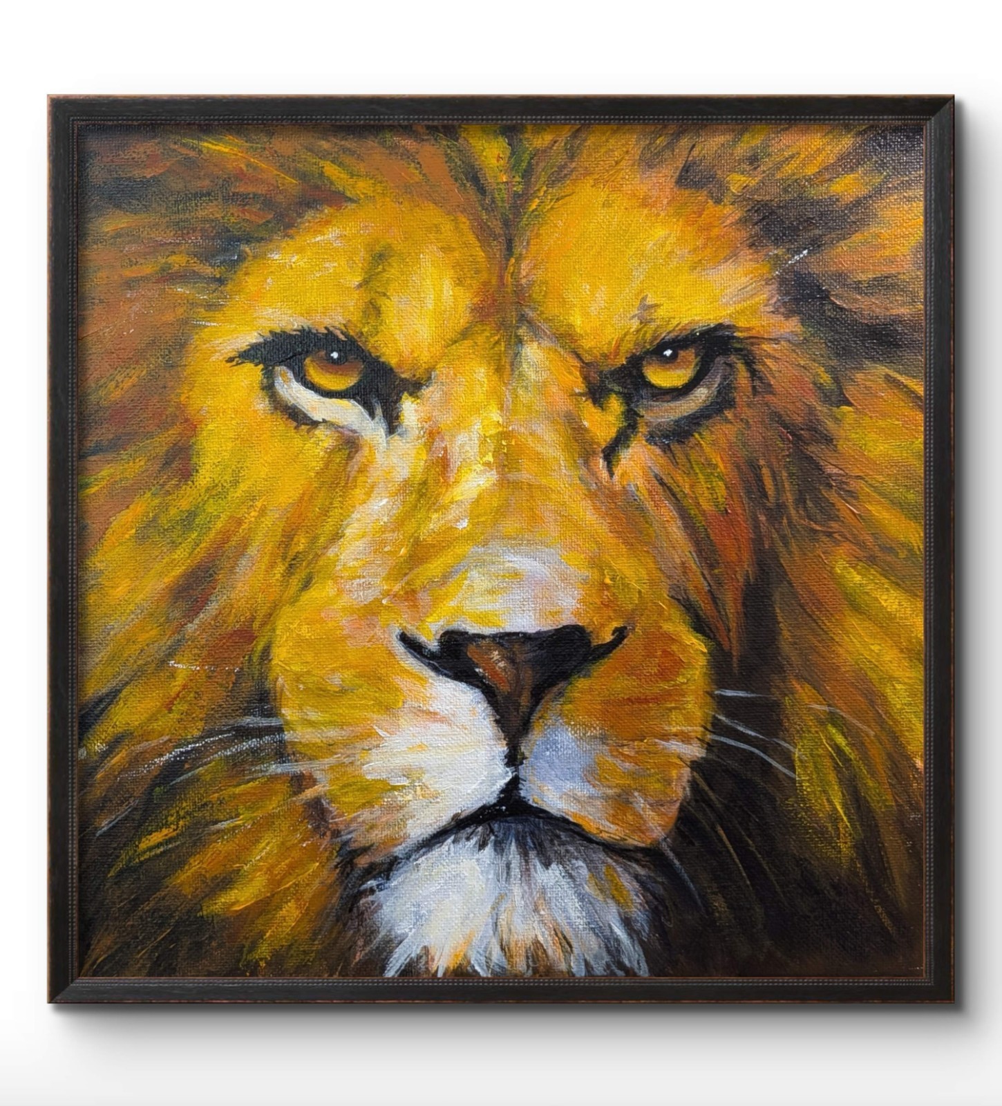 Original Expressionism 10 x 10 Lion King Acrylic Art Canvas Wall Painting
