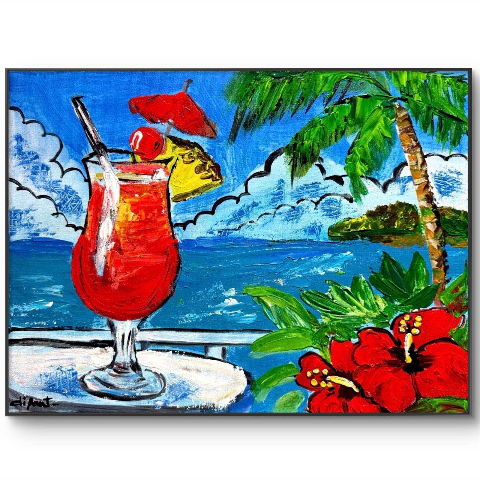 DIPANT Tropical Cocktail Original Art 14×11 Canvas Wall Art Abstract Fine Art