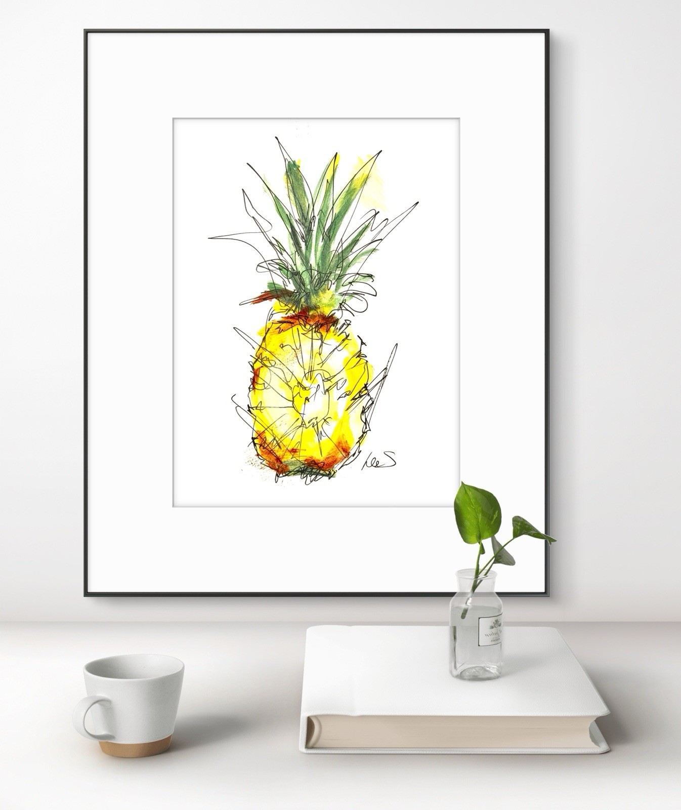 Original Abstract Expressionism 9X12 Pineapple 2 Paper Ink Handmade Signed 15
