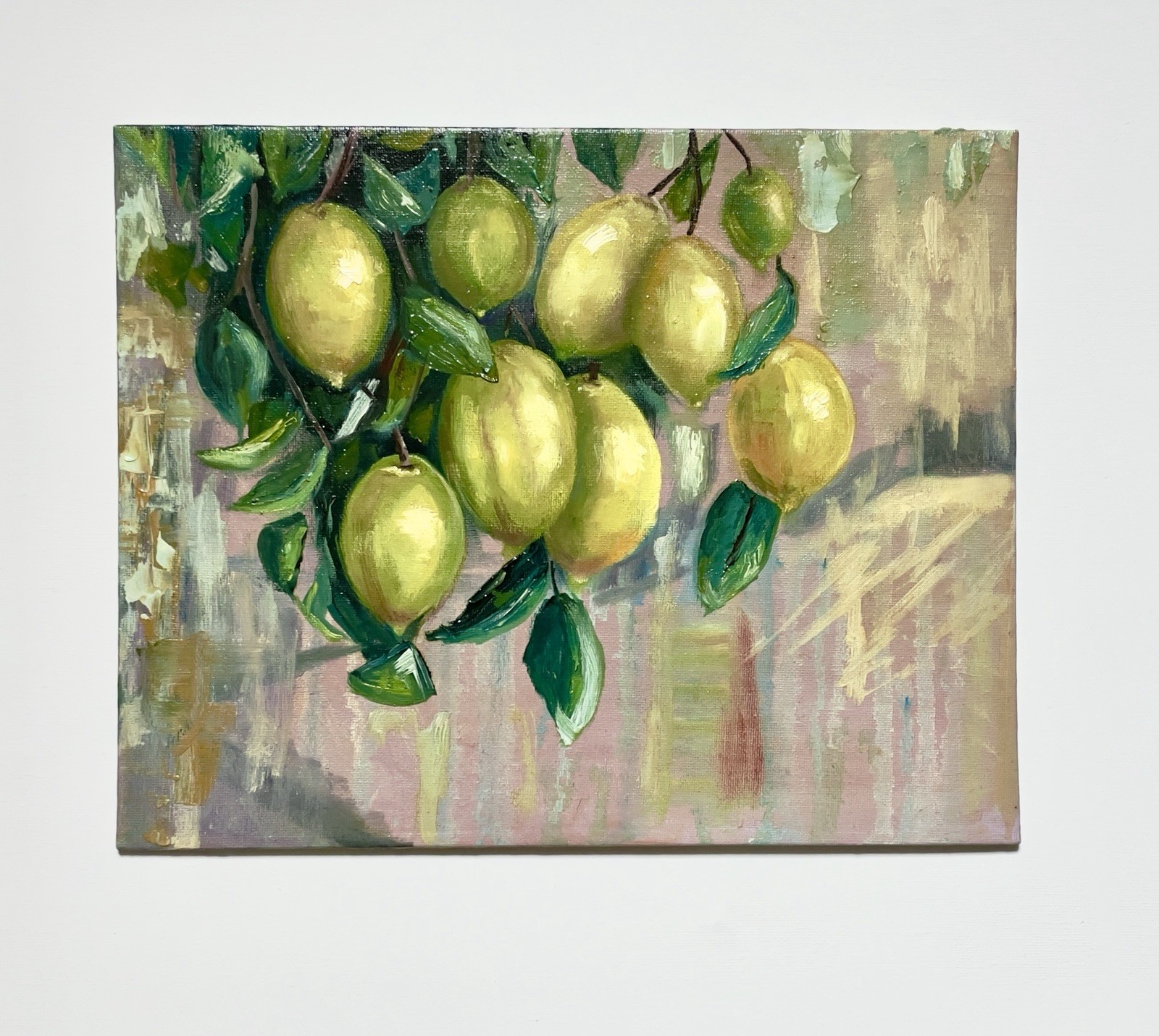 Original Oil Painting Lemon tree, Wall art Lemons on a branch, Kitchen decor