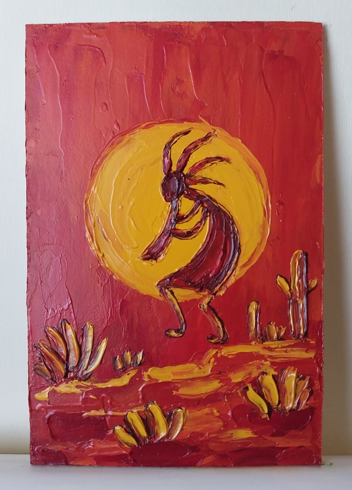 Framed Kokopelli Art Native American Southwest Art 4×6 in Original Oil Painting
