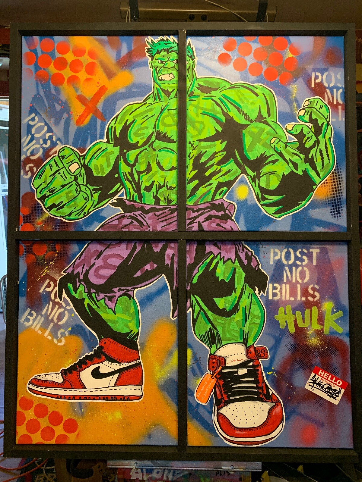 43 X 34 Inch Hulk Bred Nike Graffiti Art Framed Painting Canvas Shortiez Ink