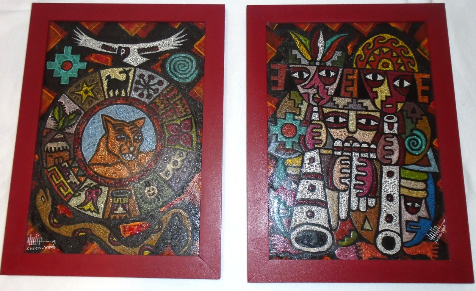 Original Painting Scratch Art VERY DETAILED Folk Traditional Acrylic Cusco Peru