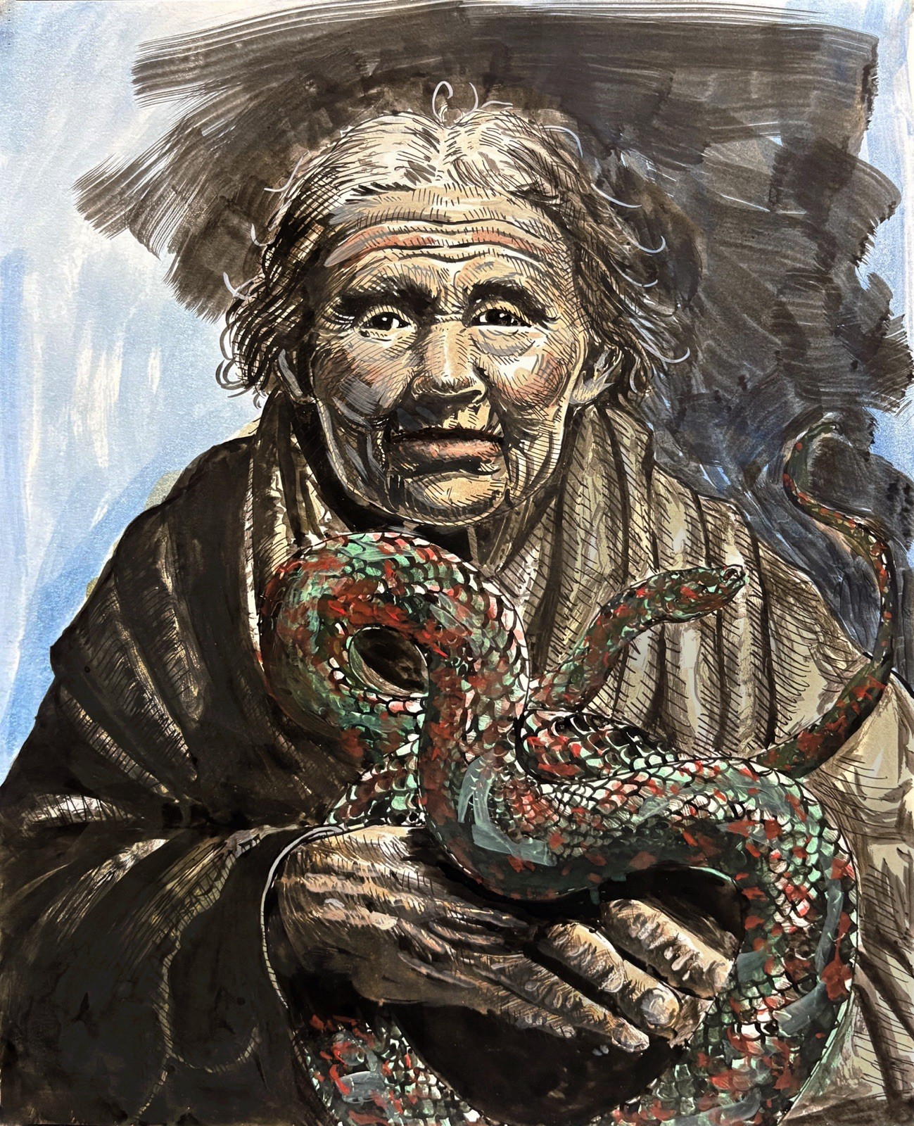 Original Painting of a woman and her snake