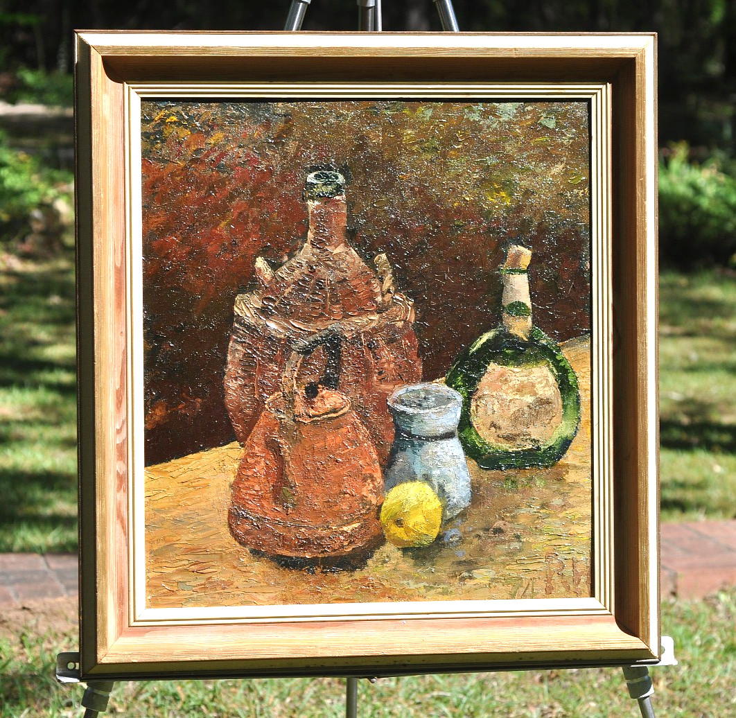 «Still Life With Copper Kettle» Richard Hobbs Original Oil Painting On Board