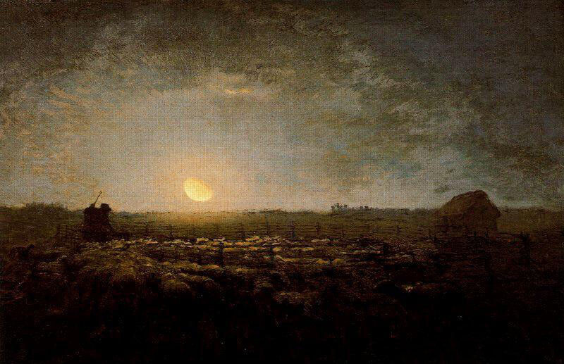 Oil painting Jean-Francois Millet – The frass of the herd, light of the moon art