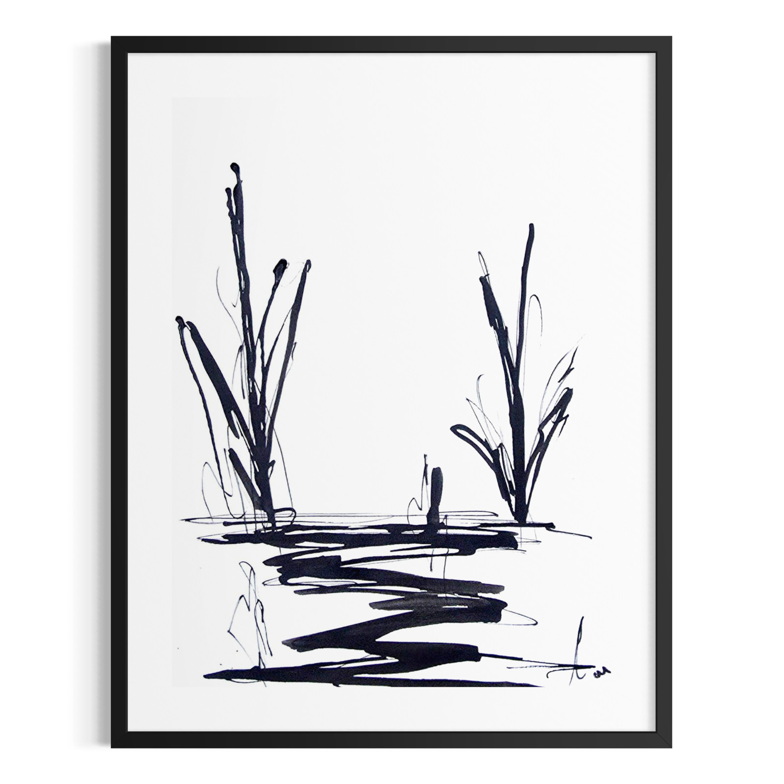 Original Abstract 9×12 Desert Landscape Painting Minimalist Black White Wall Art