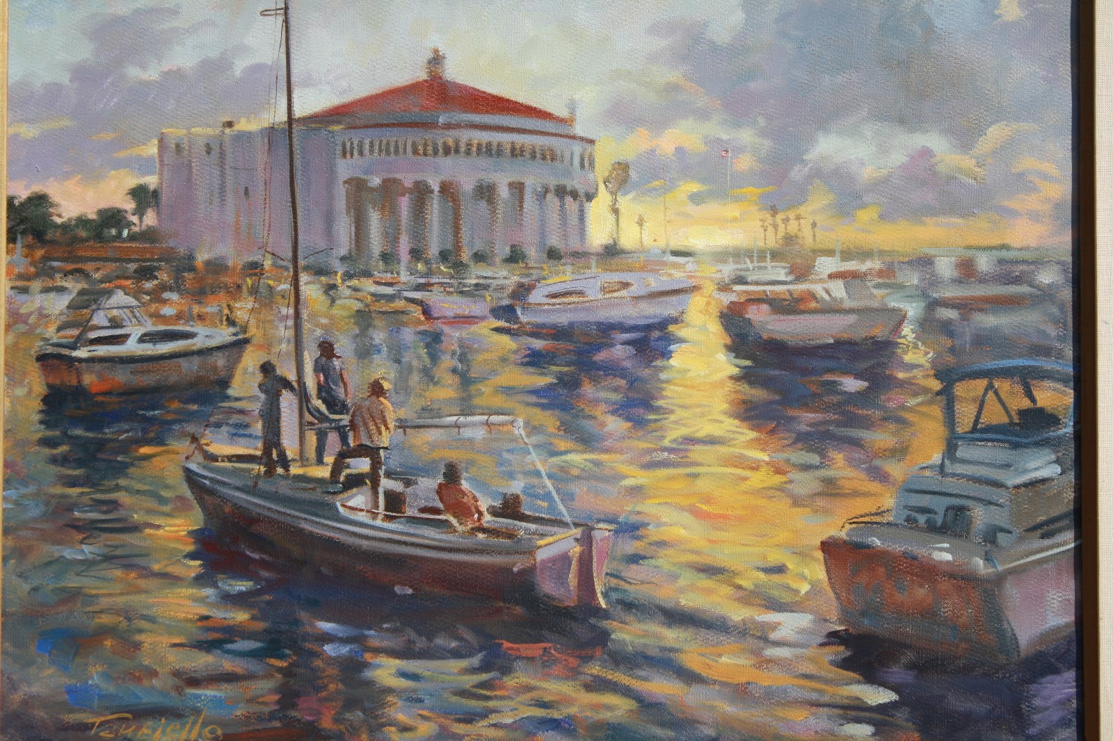 Vintage Frank Tauriello Original Oil painting Old Avalon Casino Catalina Island