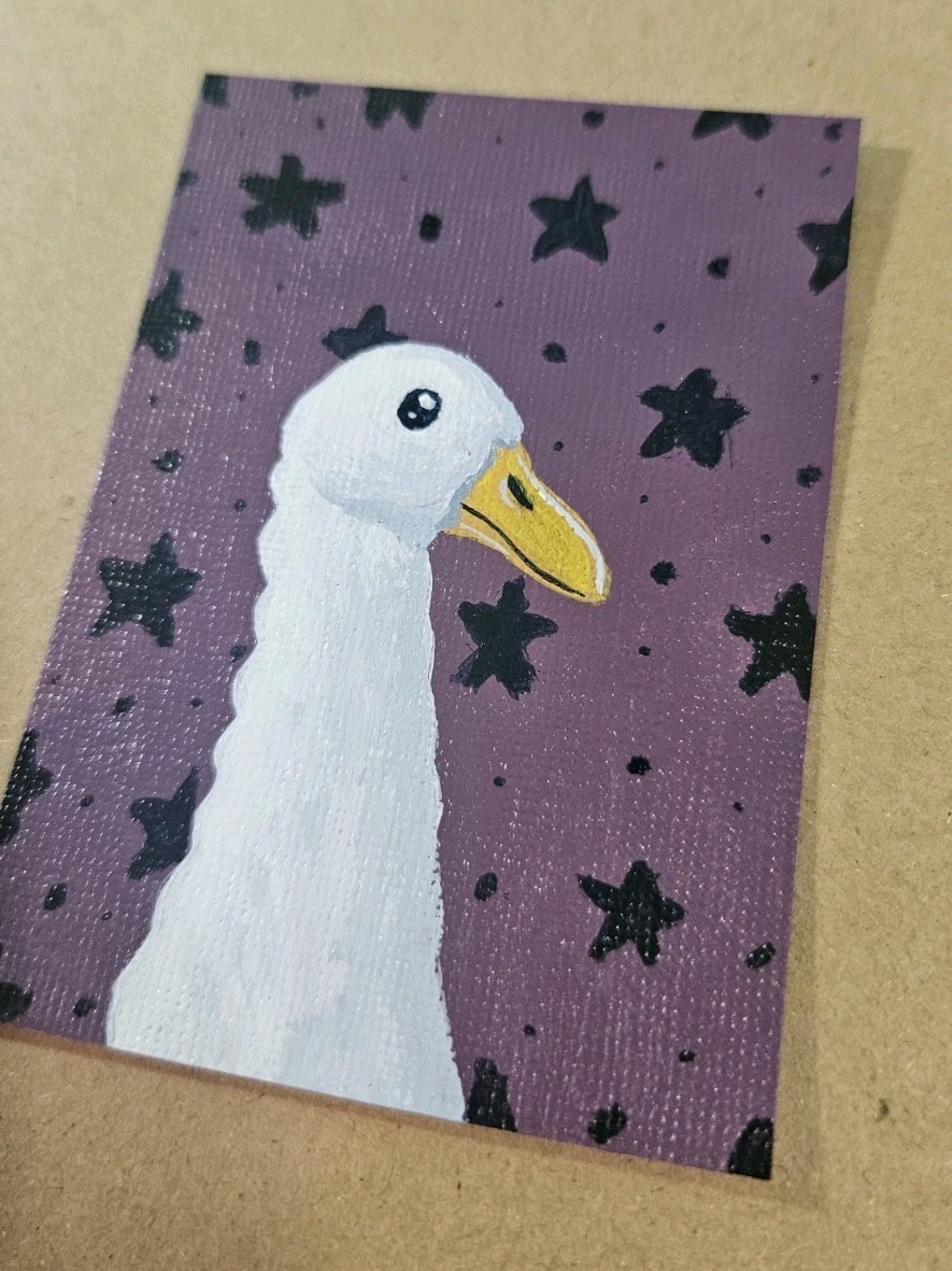ACEO Duck Original Painting Illustrated Goth Goose Art Acrylic on Paper Signed