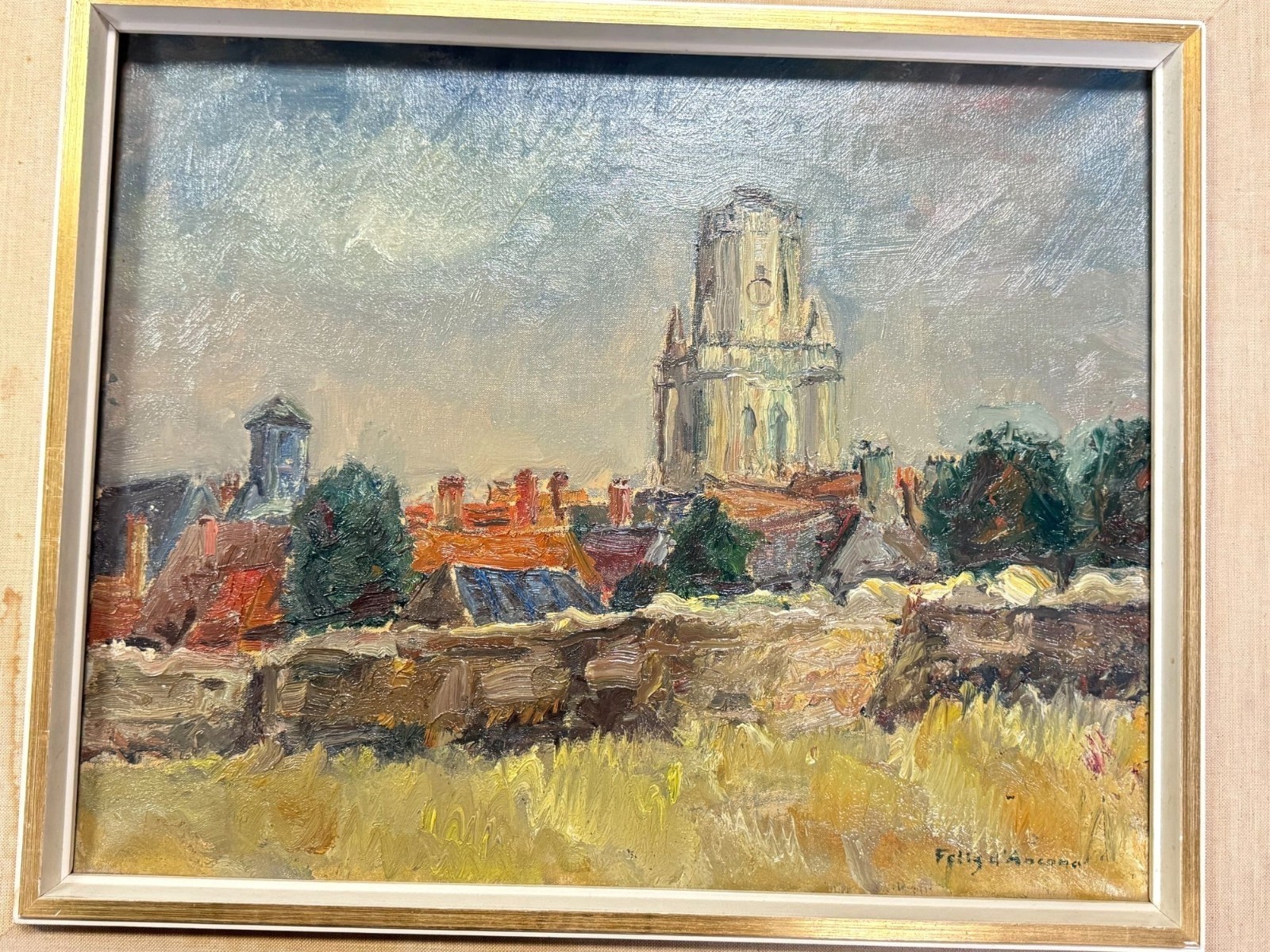Felix d’ Ancona Signed Dutch Impressionistic Landscape Town Oil Painting