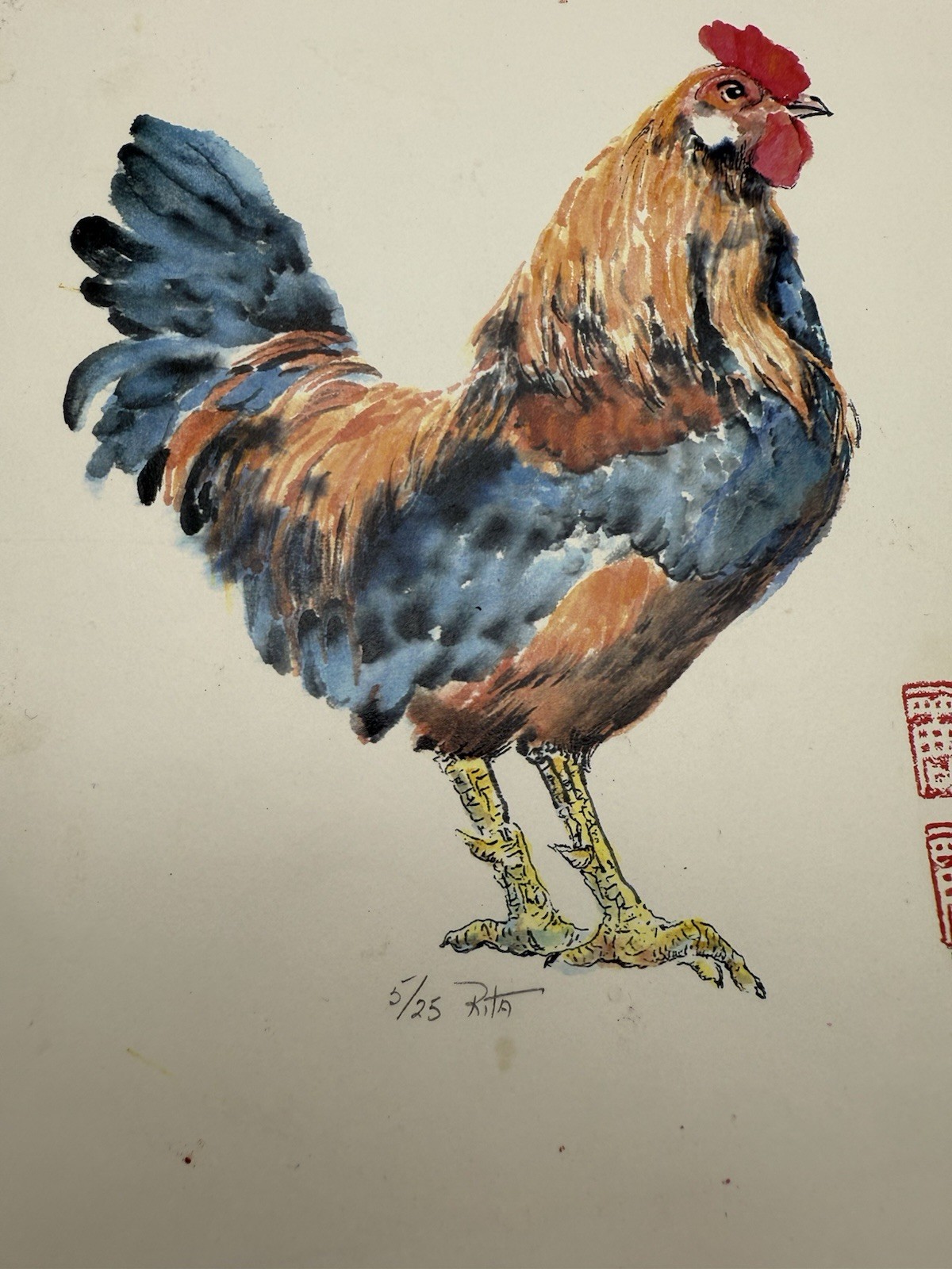 Vintage Hand Painted Rooster Japan Stamped Signed Numbered Rift Taylor 5/25 Rita