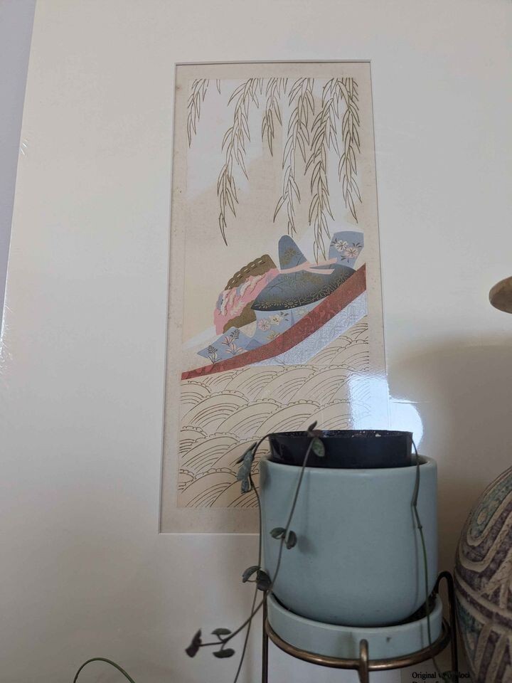 VTG Asian Art, Japanese Kimono Illustration, Vintage Asian Block Print Canvas