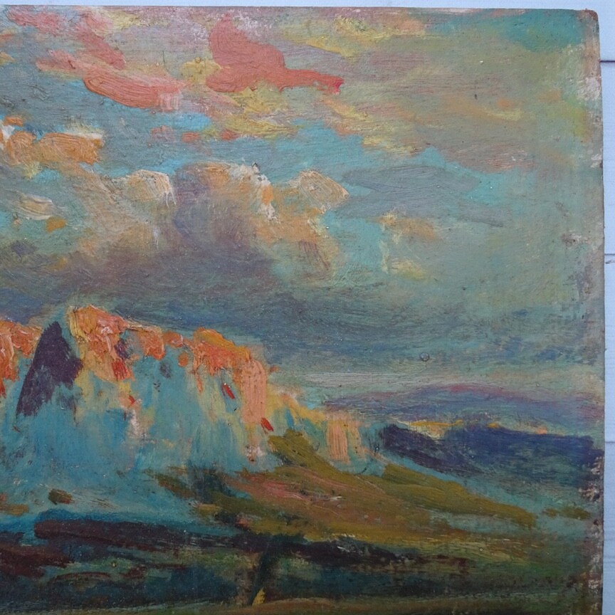 Antique American Southwest Impressionism Oil Painting Mountains A.T. Moran 14×10