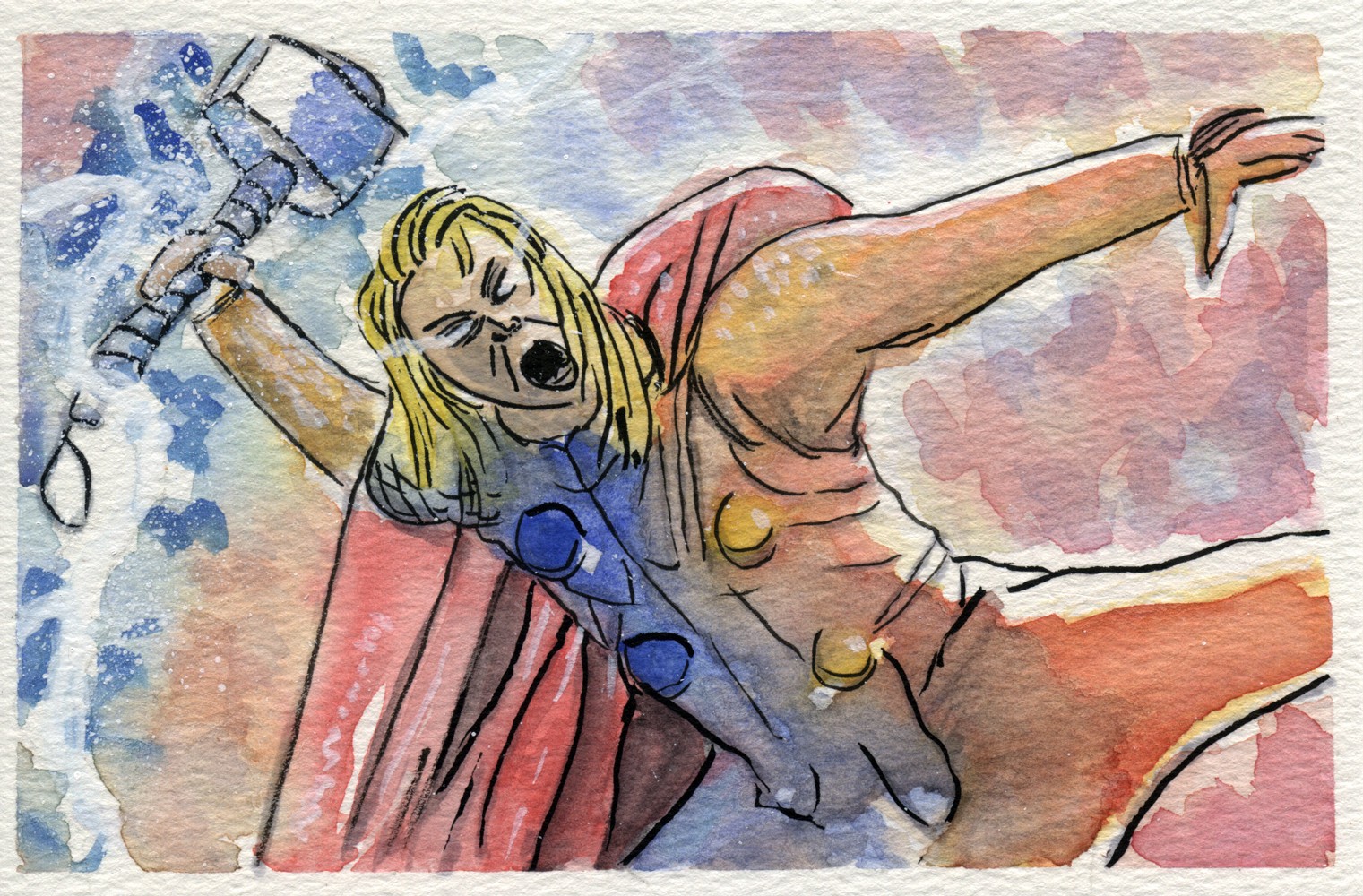 Marvel Comics Thor, Watercolor Original 4×6
