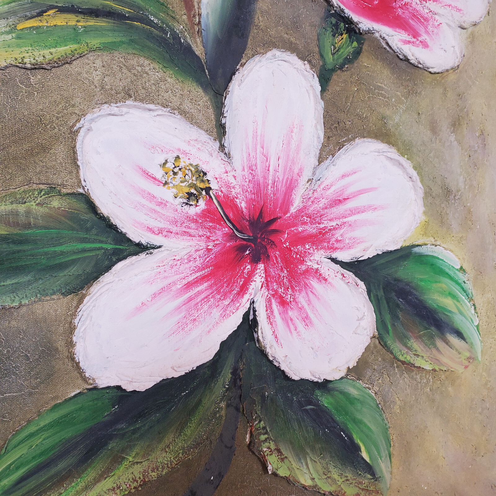 Tropical Flower Thick Spatula Impasto 24×20 Vtg Canvas Painting Masonite Board