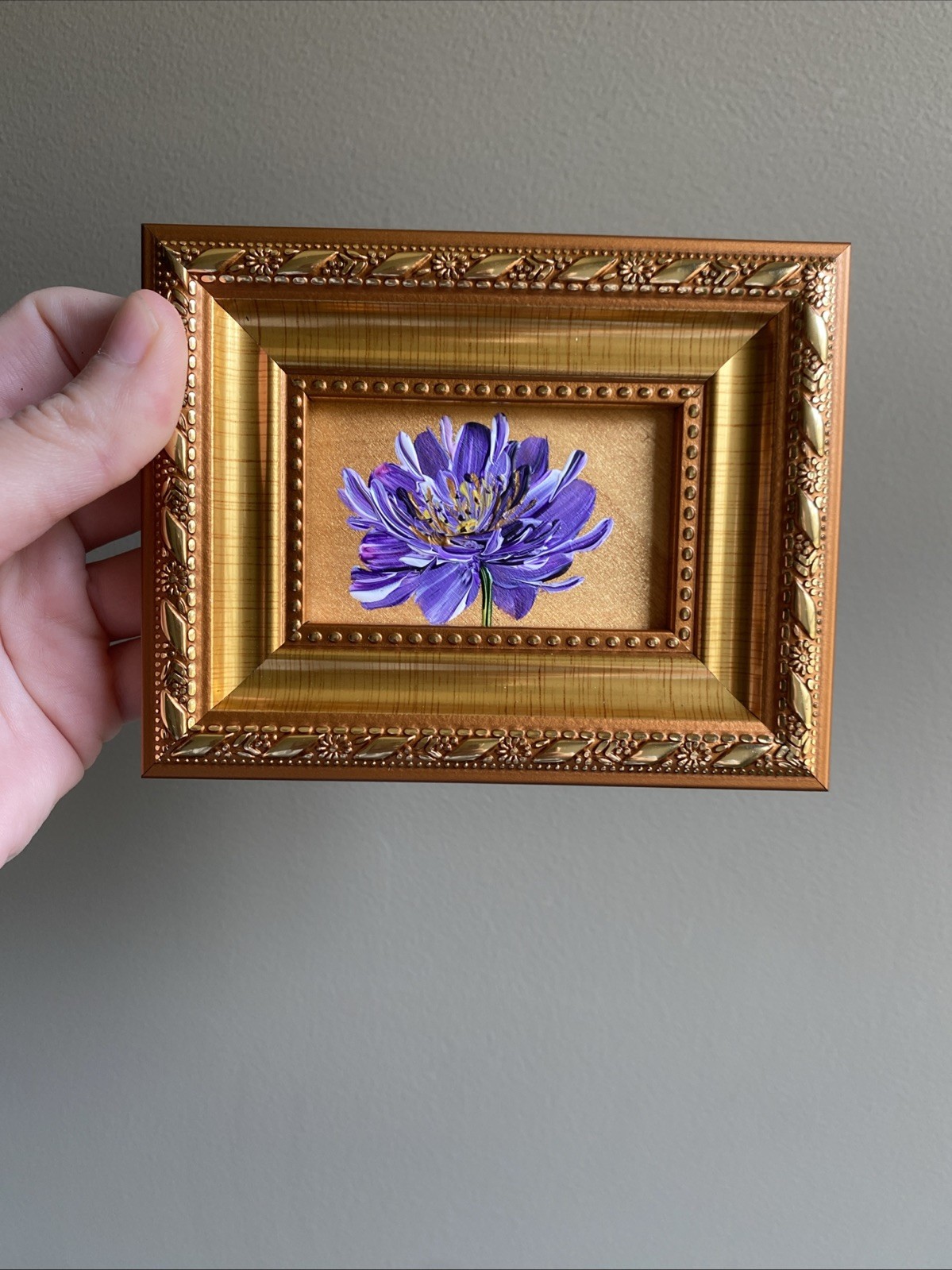 ORIGINAL Painting Peony Flower framed,gold,miniature,small,mini