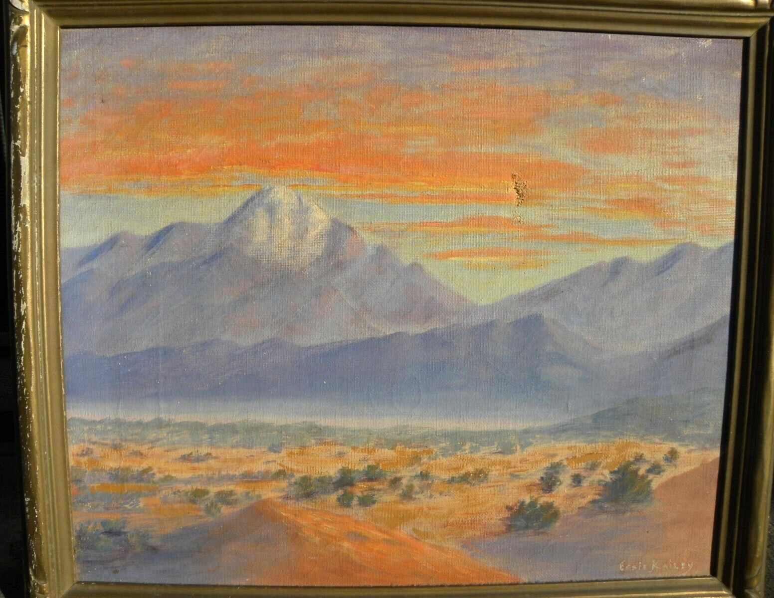 California desert ca. 1940 impressionist painting signed Essie Kailey