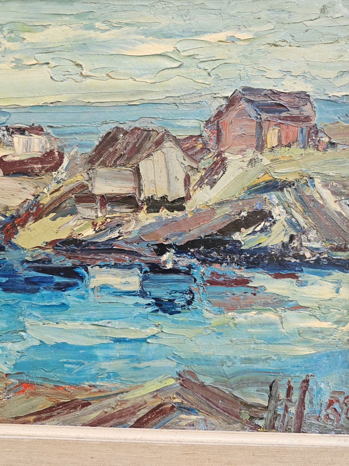 ORIGINAL MID CENTURY SCANDINAVIAN COASTAL OIL PAINTING NORDIC SEASCAP SIGNED -5?