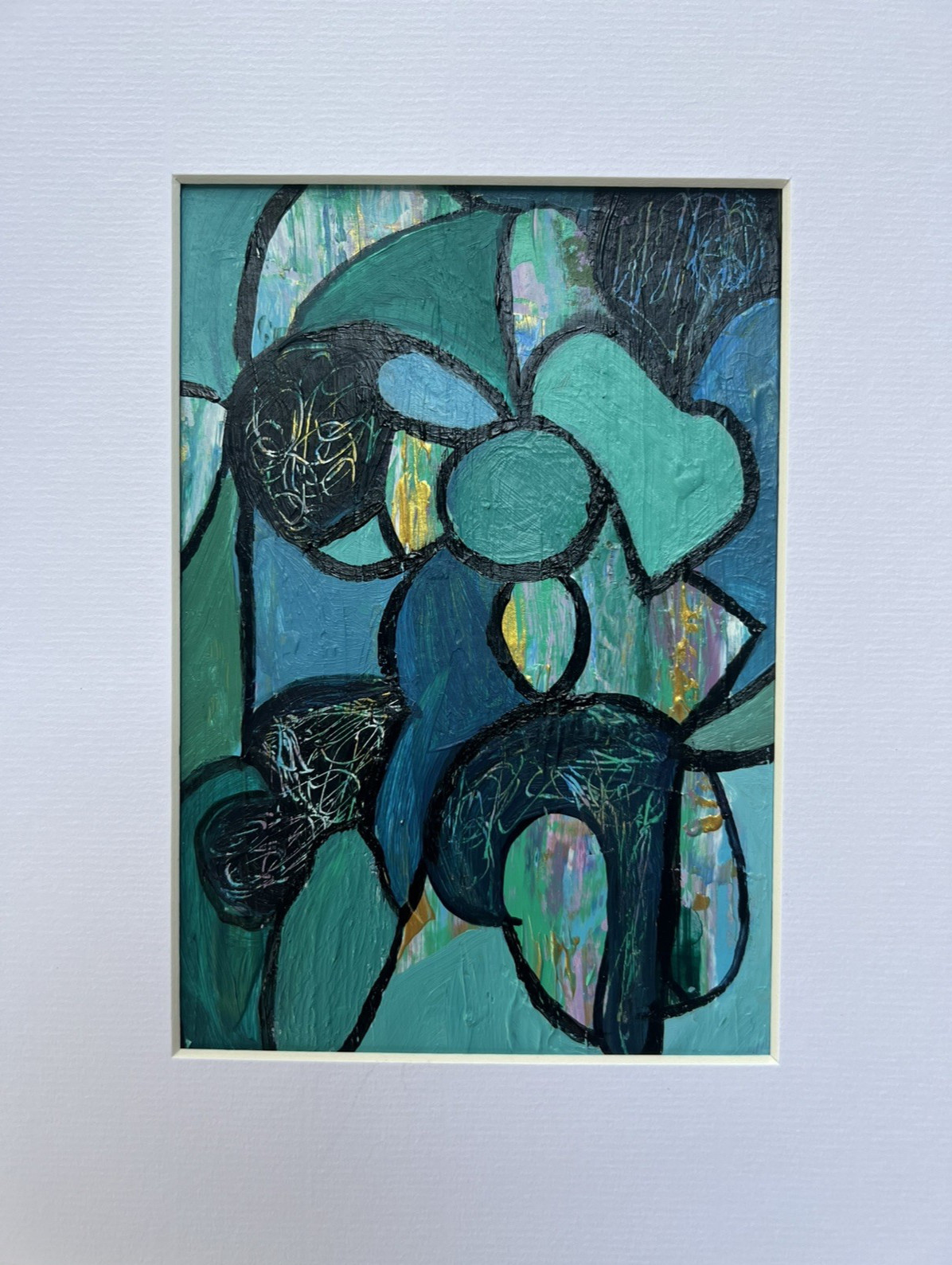 Abstract Painting Acrylic Original Modern Green Art 8×10 Matted Jimarieart