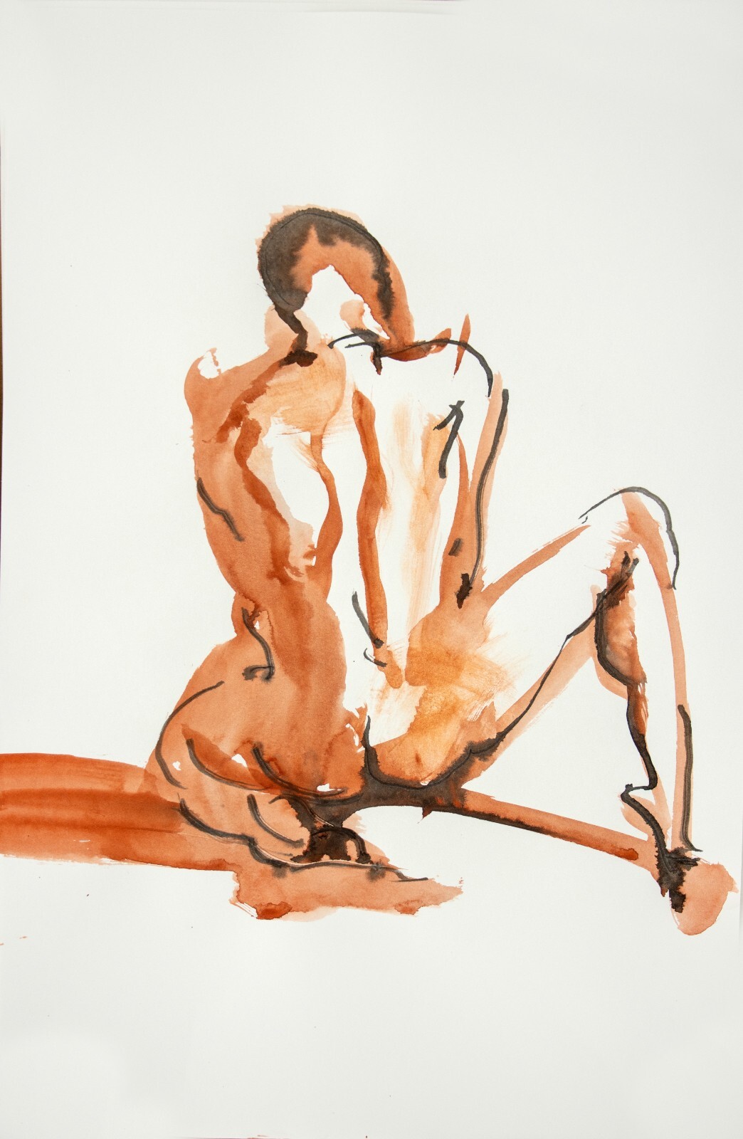 Keith Gunderson Watercolor and Ink Painting Nude Male Figure Model