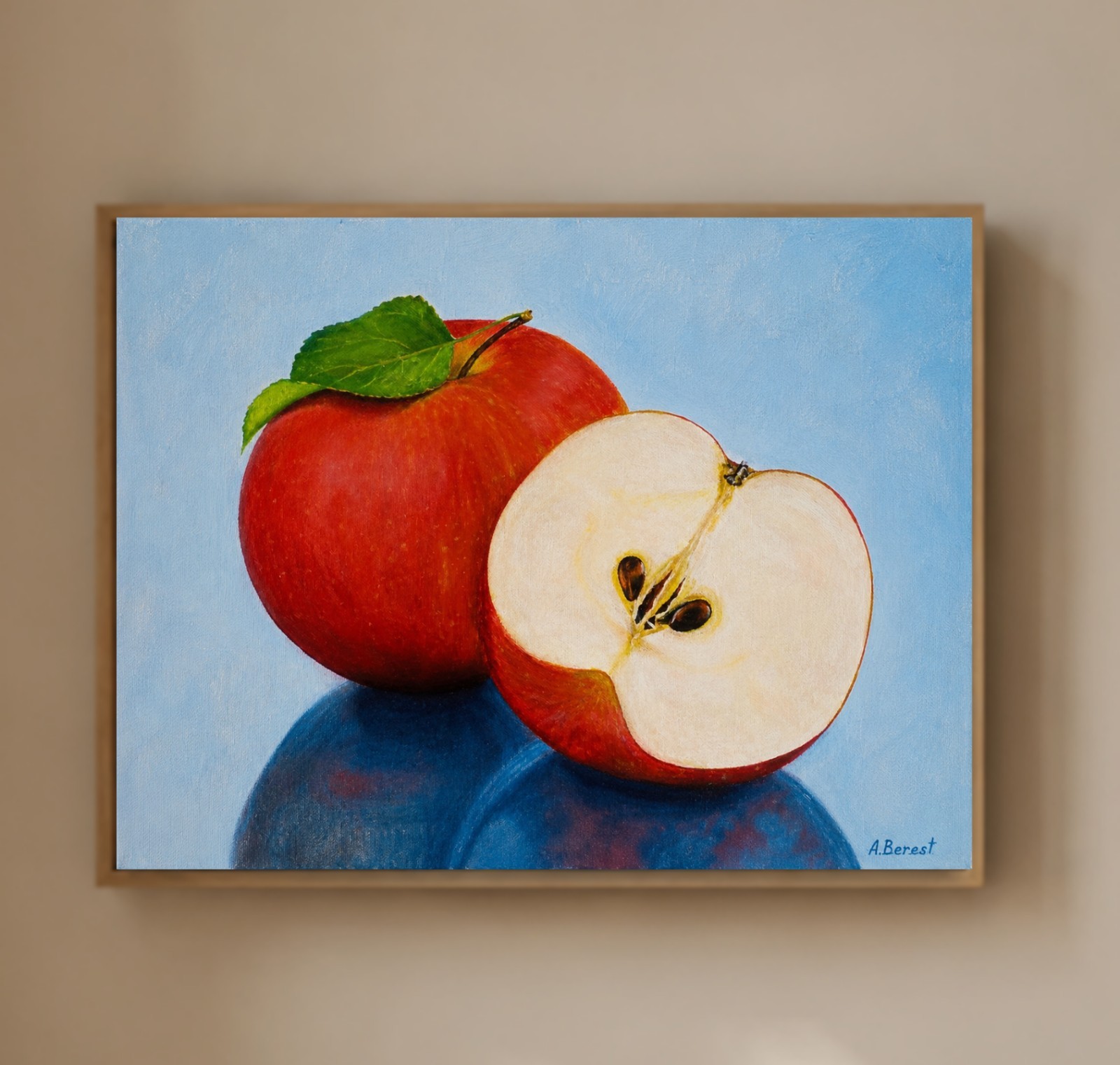 Original Oil Painting Red Apples Still Life Canvas Art 16×12 Signed Handmade