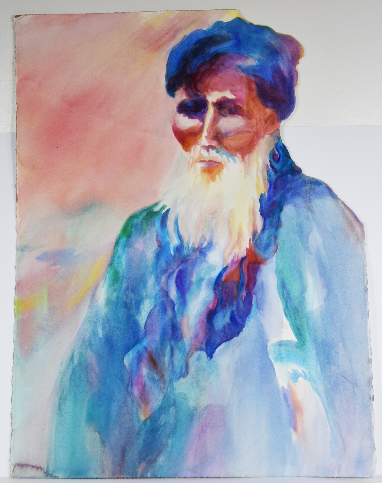 29″ Watercolor Painting Paper Carolynn Mann Art Old Man Beard Portrait #116
