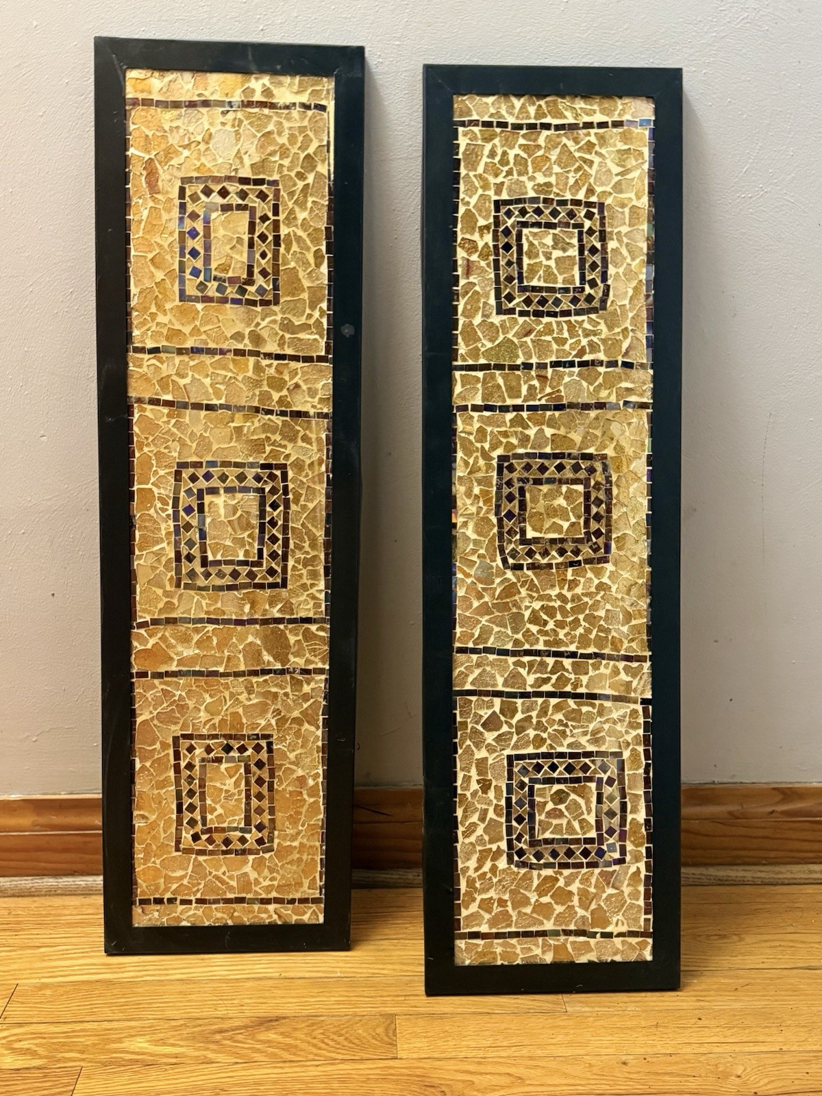 2 Large Gold And Black Mosaic Porcelain Decorative Tile Wall Panels /Art