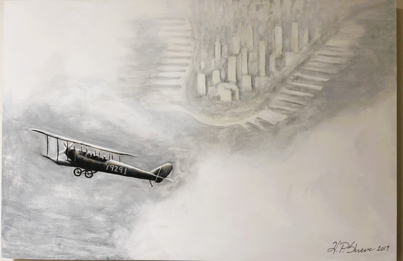 Large Industrial Artwork, Cityscape Original Historic Painting -NYC 1929