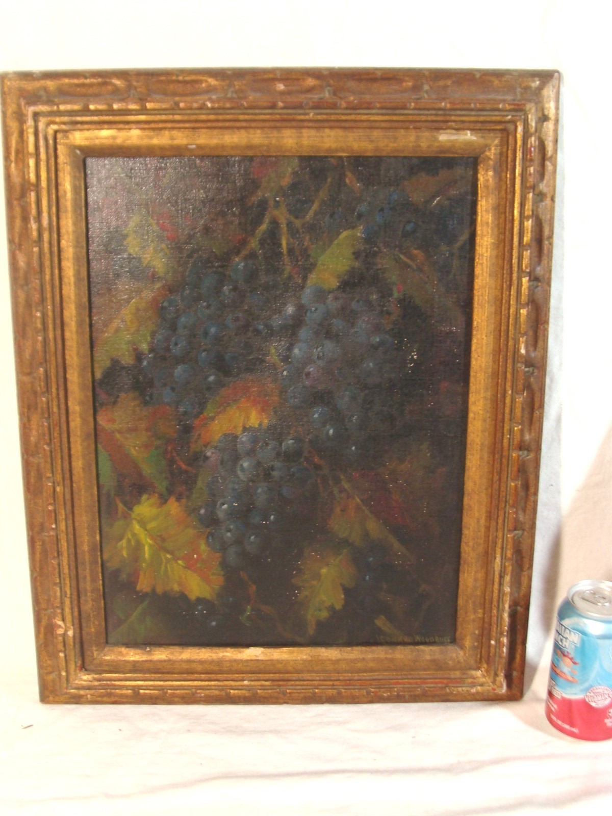 Antique 19C Leonard Woodruff Still Life Grapes O/C Painting