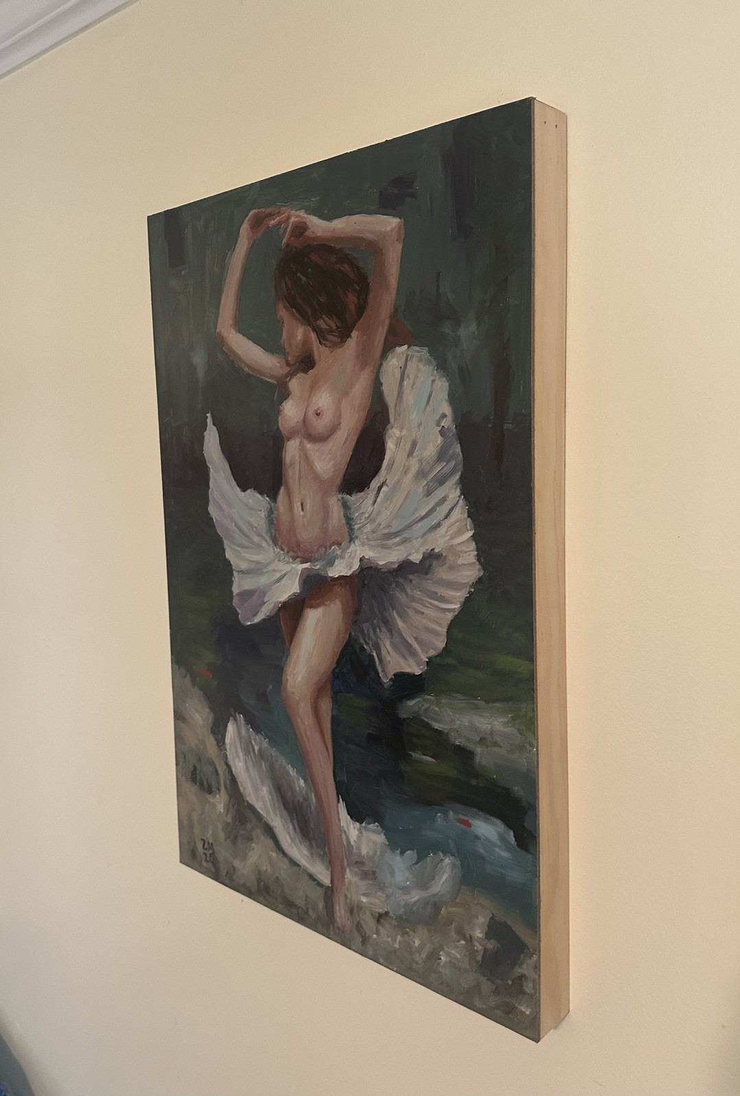 Original Expressionist Nude Figure Painting – Oil on Board, Ready to Hang 16×24