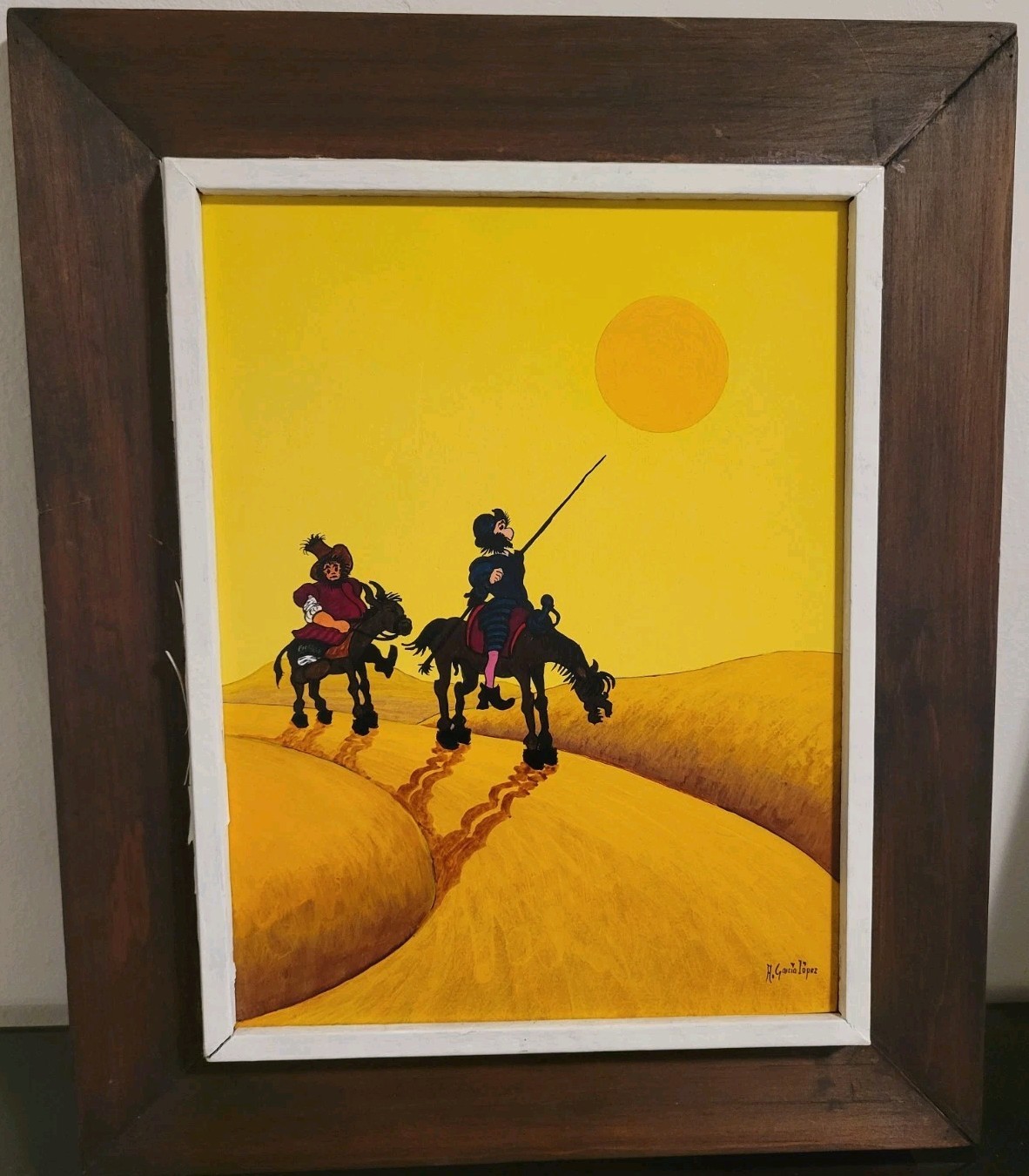 Original A. Garcia Lopez Surrealist Painting Don Quixote Desert Scene 13.5×16