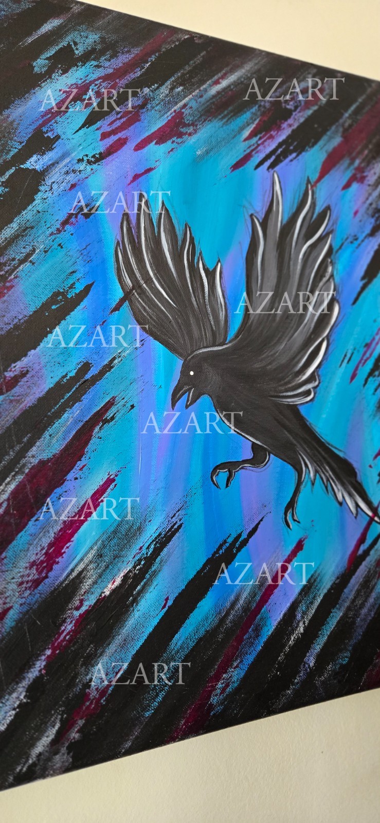 Blackbird Raven Abstract Background 20×16 Acrylic Colorful Painting