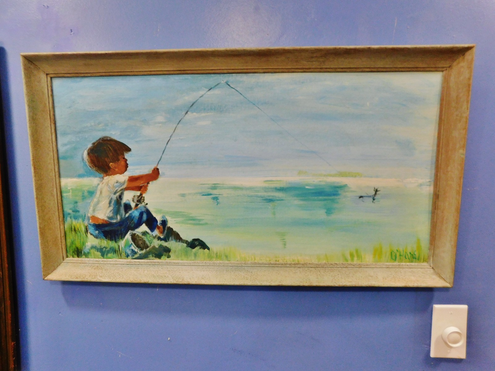 1950’s Figurative impressionist oil painting BOY FISHING Marilynn O’hare LISTED