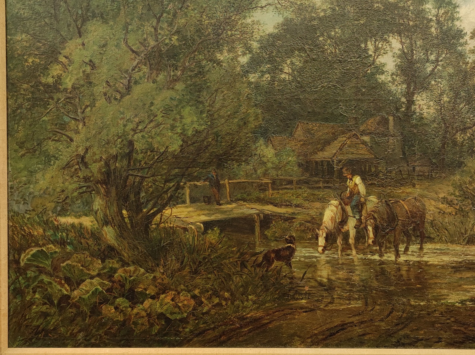 SIGNED 19TH CENTURY LARGE ORIGINAL OIL PAINTING ENGLISH PASTORAL LANDSCAPE