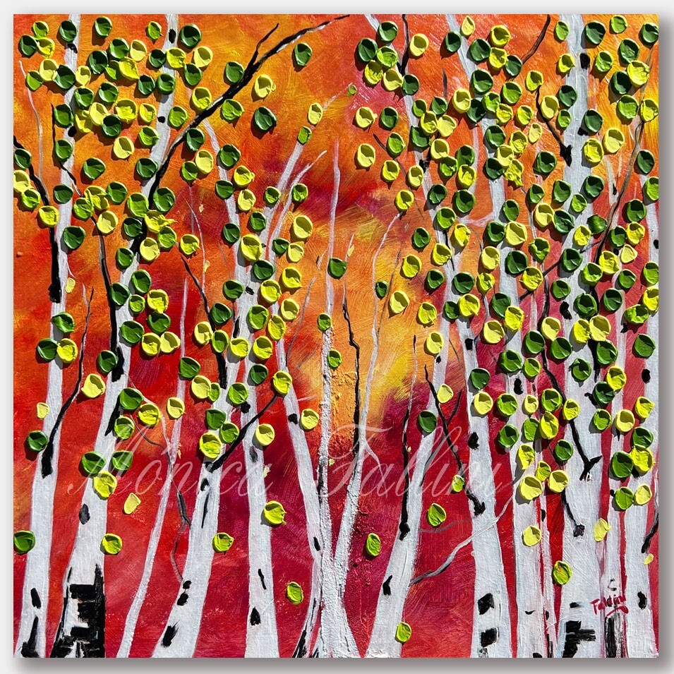 Aspen grove trees painting 22 x 22 inch contemporary art by Monica Fallini