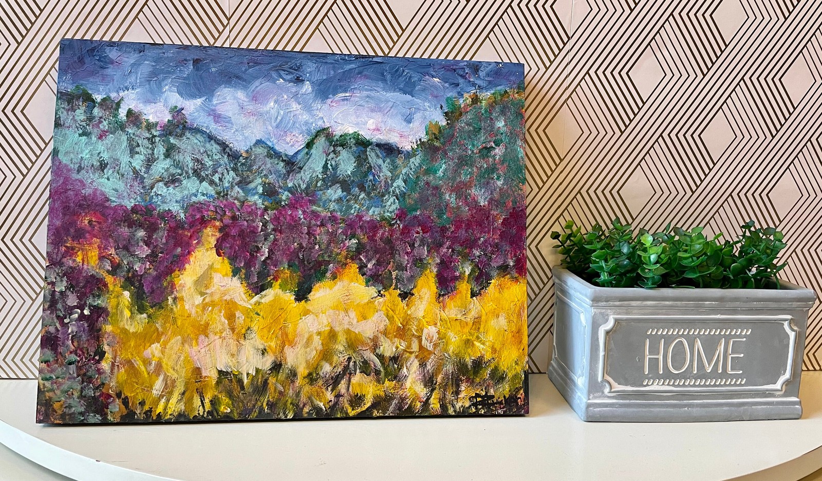 Original Landscape Painting-Vibrant Colors-Flowers and Foothills-Home Decor Art