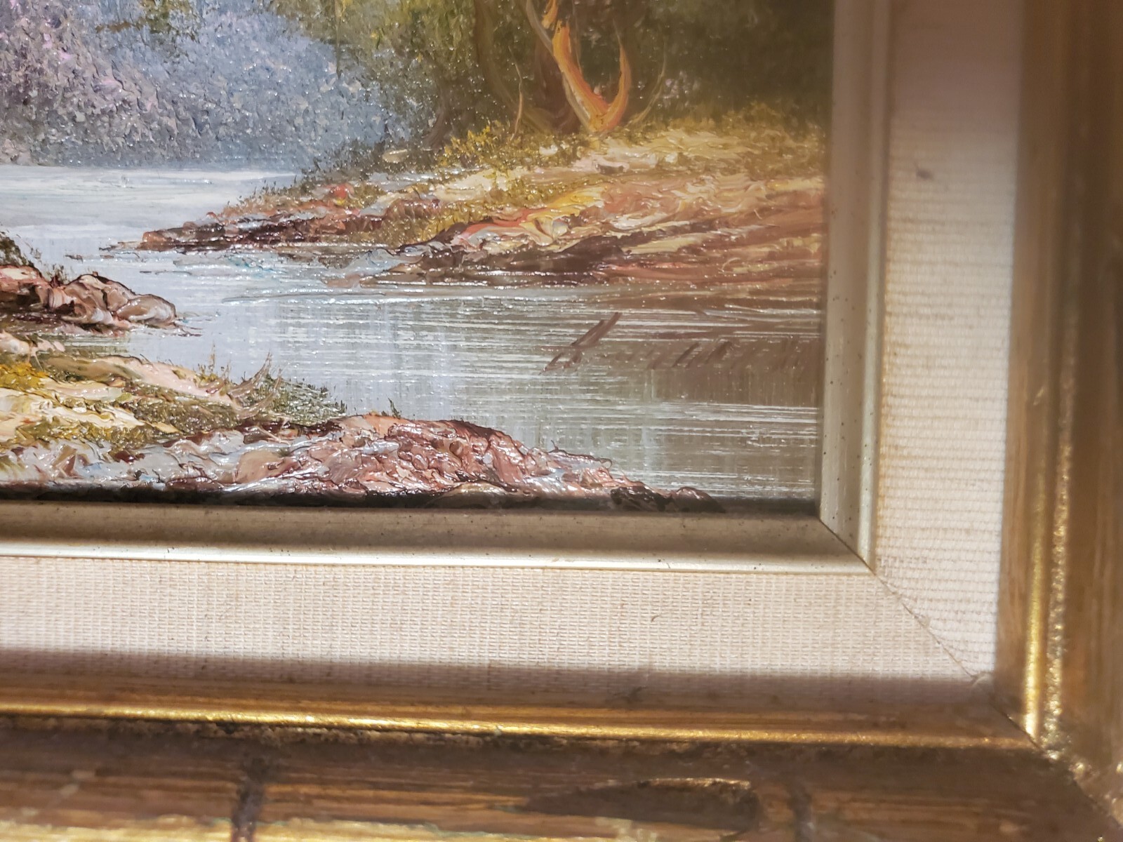 Signed Fall Woodlands Scene Oil on Canvas 8 x 10 in Wood Frame 14 x 12