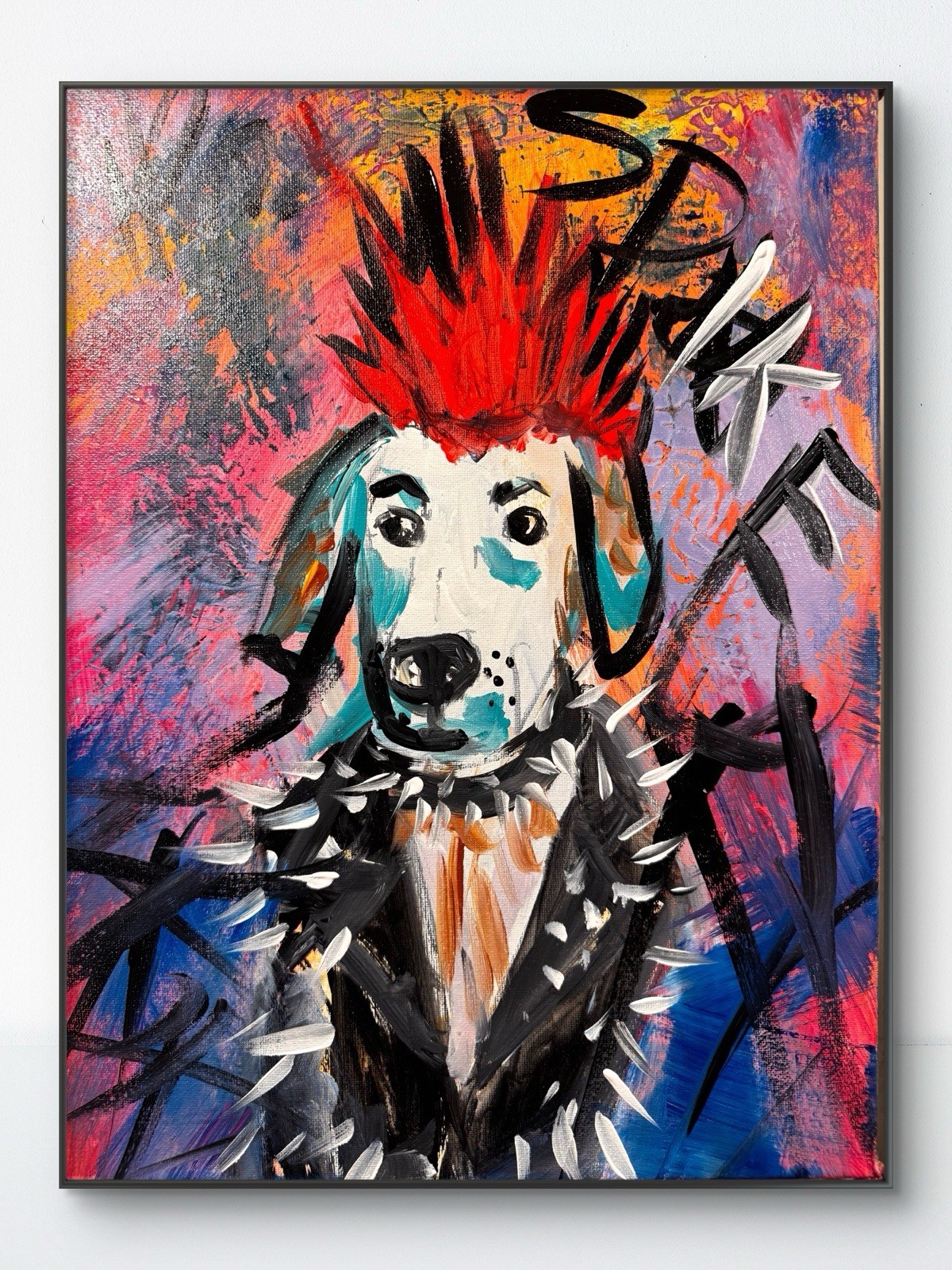 SAMATOWIC Original Abstract Punk Dog Neo-Expressionism 12×16 Signed Fine Art 553