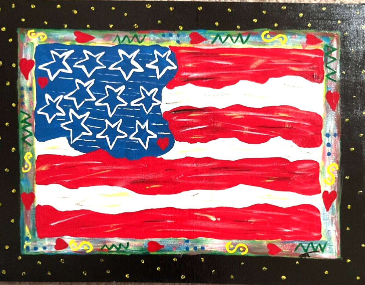 «AMERICANA FLAG” Patriotic/PAINTED BY AN ARTIST WITH LOVE.. Celebrate 250 Years
