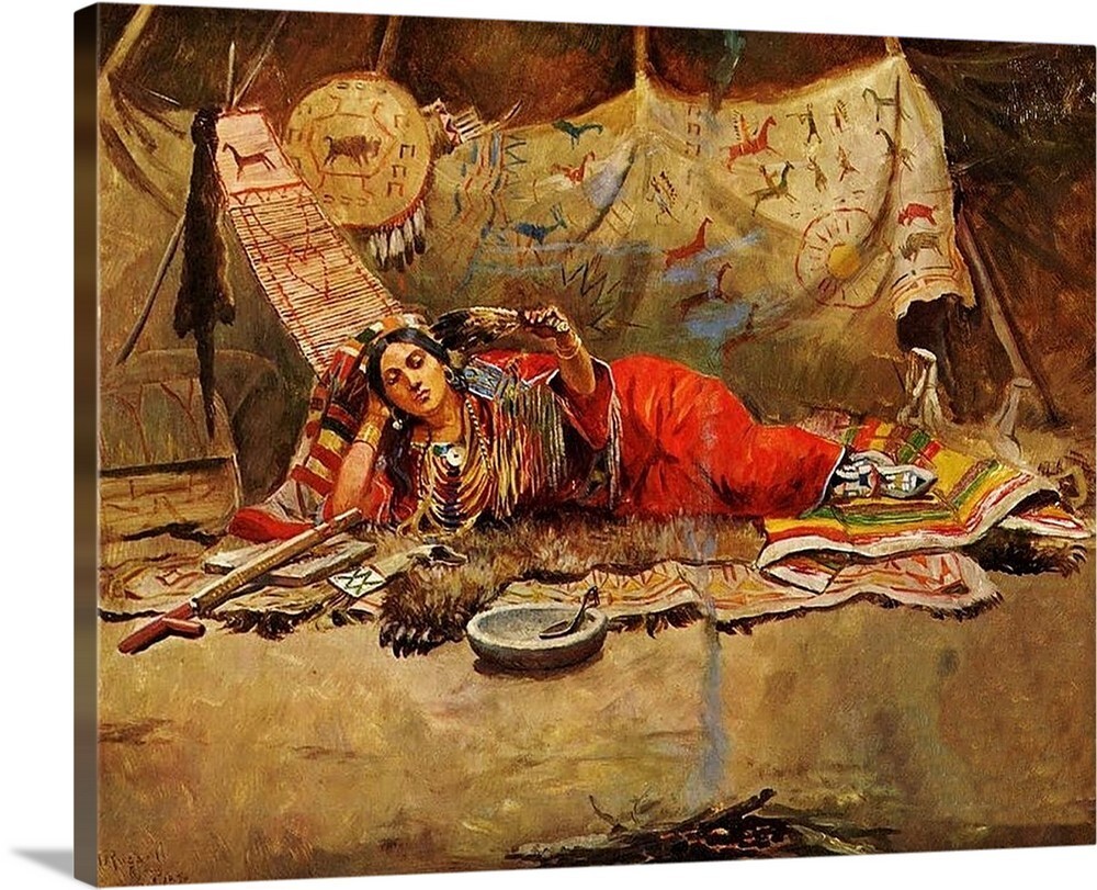 Waiting Native American Indian Canvas Wrapped 16×20 Vintage 1800s Photo