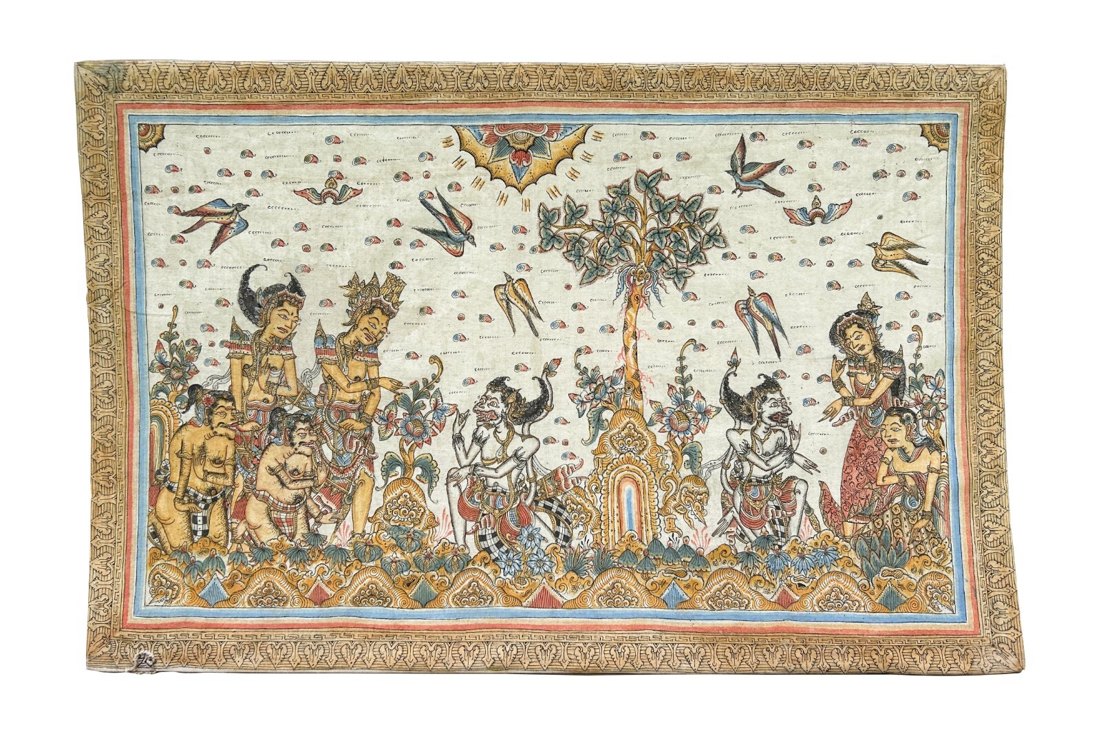 Pair of Original Hand Painted Painting on textile Rama Sintha Kamasan style Bali